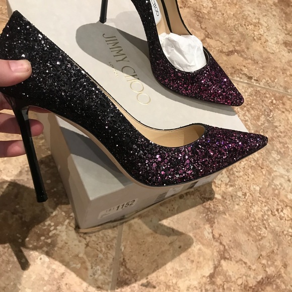 HP❤️Jimmy choo Romy Glitter Pointed-Toe 100mm Pump - Picture 3 of 7